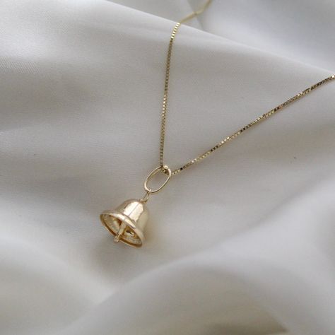 Bell Jewelry, Bell Necklace, Christmas Gift For Him, Solid Gold Necklace, Christmas Gifts For Him, Bell Pendant, Necklace Craft, Christmas Gift For Her, 14k Gold Necklace