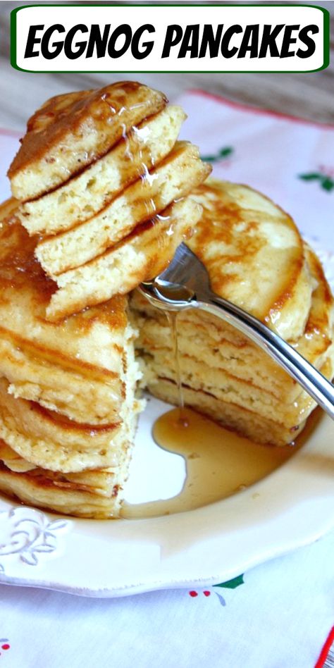 Egg Nog Pancakes Recipe, Eggnog Pancakes Recipe, Recipe For Eggnog, Eggnog Pancakes, Winter Breakfast, Best Pancake Recipe, Crepes And Waffles, Pancake Recipes, Eggnog Recipe