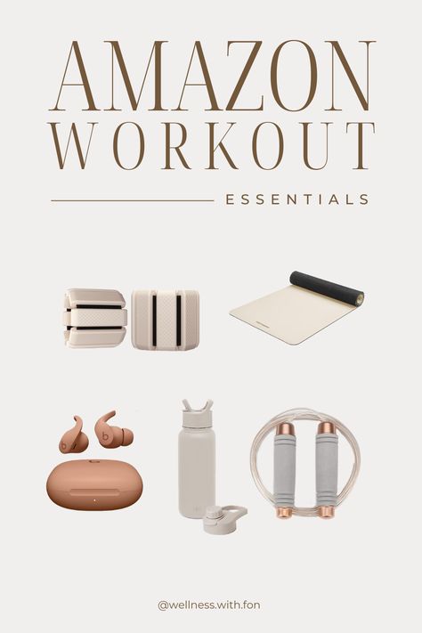 I found the cutest, neutral aesthetic workout essentials so you don't have to! Fitness Equipment Aesthetic, Amazon Must Haves Gym Girl, Workout Must Haves For Women, Amazon Workout Must Haves, Pilates Bag Essentials, Pilates Must Haves, Beige Gym Aesthetic, Amazon Fitness Must Haves, Workout Equipment Aesthetic