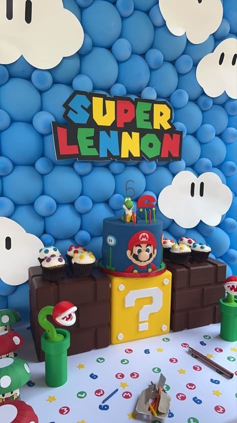 Mario themed birthday party Mario Themed Birthday Party Decoration, Mario Theme Birthday Party, Mario 3rd Birthday Party, 7th Birthday Party For Boys, Mario Kart Birthday Party, Mario Themed Birthday Party, Mario Bros Birthday Party Ideas, Mario Bros Birthday, Super Mario Birthday