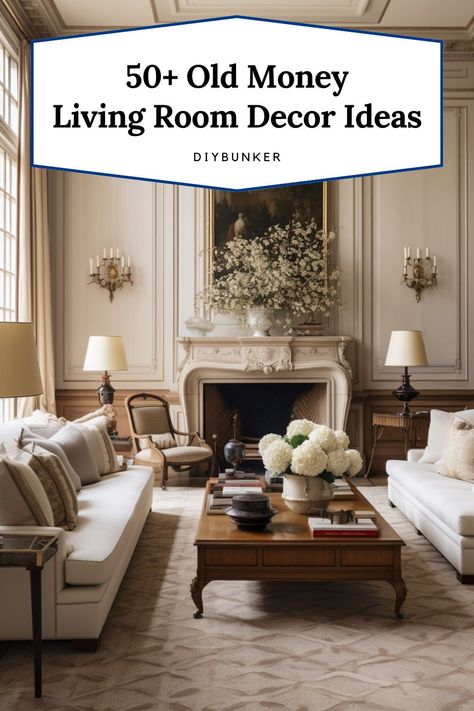 Achieve an old money aesthetic in your living room by incorporating classic, opulent furniture pieces, such as tufted sofas, antique coffee tables, and ornate chandeliers, exuding an air of timeless elegance and luxury. Embrace rich, traditional color palettes, sumptuous fabrics, and intricate details to create a sophisticated and grandiose ambiance that evokes a sense of refined wealth and heritage. Living Room With Vintage Furniture, Classic Timeless Living Room, Old Money Aesthetic Interior, Classic Coffee Table Decor, Traditional Coffee Table Styling, Old Money Home Decor Aesthetic, Cozy Classic Living Room, Old Money Interiors, Queen Anne Living Room