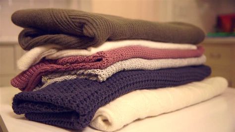 How to fold chunky sweaters so they stay perfectly stacked - TODAY.com How To Fold Sweaters, How To Fold Pants, Organize Your Closet, Chunky Sweaters, Clothes Closet Organization, Shirt Folding, Clothes Organization Diy, Fabric Shaver, How To Fold