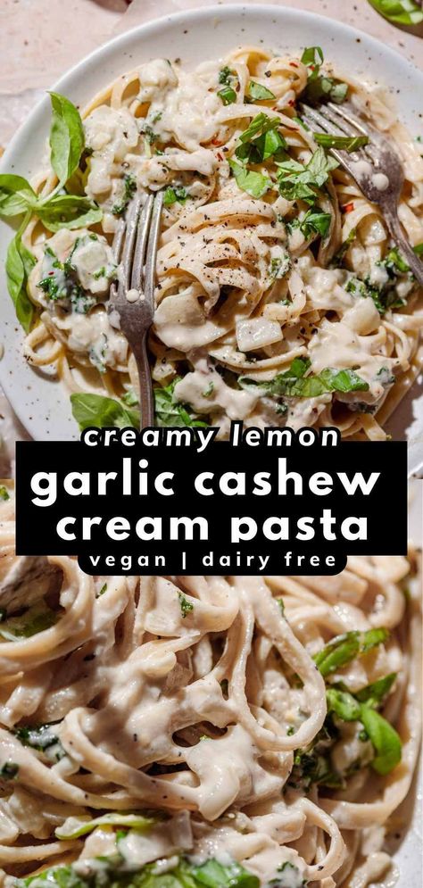 Vegan Cashew Cream, Cashew Cream Recipe, Vegan Pasta Sauce, Cashew Cream Sauce, Cashew Recipes, Vegan Alfredo Sauce, Creamy Vegan Pasta, Cream Sauce Pasta, Vegan Alfredo