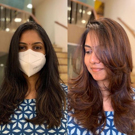 Feathercuts Hair, Feather Haircut Medium Indian, Cute Haircuts For Medium Hair With Bangs Round Faces, Medium Length Feathered Hairstyles, Feather Haircut Long, Indian Hair Color Ideas, Feather Haircut Medium, Feather Cut For Short Hair, Long Feathered Hairstyles