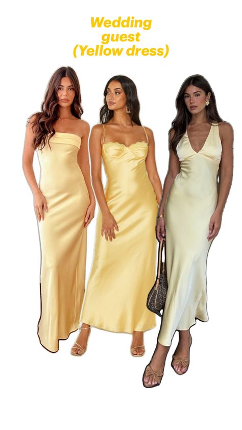 Classy , elegant yellow dresses Yellow Dresses, Dress Inspo, Guest Outfit, Wedding Guest Outfit, Yellow Dress, Guest Dresses, Wedding Guest Dress, Wedding Guest, Yellow Gold