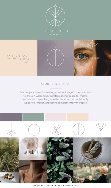 Wellness Spa Brand Board by Creative Wilderness Healing Logo, Trendy Logo Design, Spiritual Logo, Wellness Branding, Holistic Therapy, Spa Branding, Yoga Branding, Luxury Branding Design, Spa Design