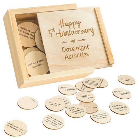 PRICES MAY VARY. UNIQUE 5 YEAR ANNIVERSARY WOOD GIFTS: Celebrate your happy day with our anniversary gifts 5 years! The set is ideal as 5 year anniversary gifts for her, 5th anniversary gifts for him, 5th wedding anniversary gifts for couples, or Valentine's day gifts 52 DATES: This box of wood gifts for him 5th anniversary is 4.33x4.33x1.2 inch, featuring 26 date tokens. There're 52 cute and funny date ideas for every week of the year, making it the most special 5 anniversary gifts for her LOVE Date Night Activities, Wooden Anniversary Gift, 9 Year Anniversary, Night Activities, 5 Year Anniversary Gift, Wood Anniversary Gift, Marriage Gifts, Husband Anniversary, Anniversary Dates