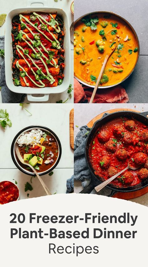 20 Freezer Friendly Plant-Based Dinner Recipes #minimalistbaker #recipes #roundup Vegan Freezer Meals, Vegetarian Freezer Meals, Plant Based Recipes Dinner, Freezer Meal Prep, Plant Based Diet Recipes, Plant Based Dinner, Easy Vegan Dinner, Vegan Meal Prep, Best Vegan Recipes