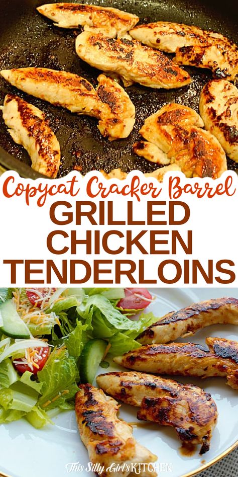 Grilled Chicken Strips Recipes, Grilled Chicken Tenderloins, Cracker Barrel Grilled Chicken, Cracker Barrel Copycat, Grilled Tenderloin, Cracker Barrel Chicken, Copycat Cracker Barrel, Grilled Chicken Strips, Chicken Strip Recipes