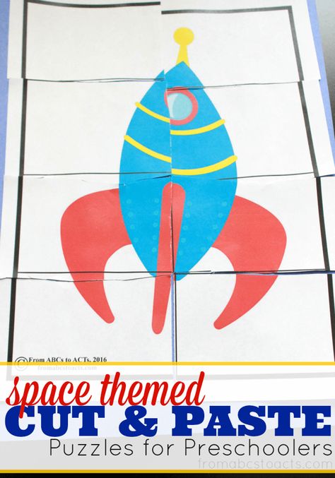 Work on fine motor and scissor skills while creating a few fun space themed puzzles! Home Preschool, Space Activities For Kids, Space Lessons, Space Preschool, Space Classroom, Space Unit, Fine Motor Activities For Kids, Outer Space Theme, Space Activities