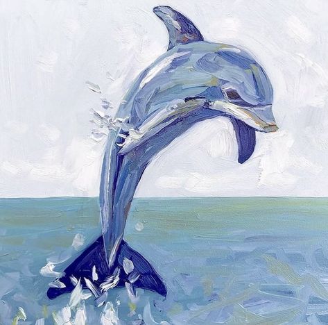 Dolphin Reference, Dolphin Drawing, Speed Draw, Dolphin Painting, Dolphin Art, Square Painting, Summer Painting, Canvas Painting Designs, Romantic Art