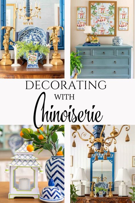 Here's everything you need to know about decorating with chinoiserie, from its timeless appeal to mixing it with your current decor. Modern Chinoiserie Living Room, Modern Chinoiserie Interior Design, Chinoiserie Chic Bedroom, Chinoiserie Chic Interior Design, Chinoiserie Interior Design, Chinoiserie Bedroom, Decorating With Chinoiserie, Chinoiserie Interior, Dresser In Living Room