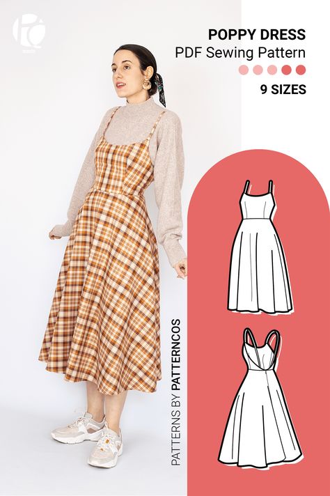 Patterns :: Women's patterns :: Dresses :: PatternCos Poppy Dress Dress Patterns With Pockets, Fall Sewing Patterns Women, Easy A Line Dress Pattern, A Line Dress Sewing Pattern, Sewing Winter Clothes Women, Easy Women’s Dress Pattern, Fall Dress Patterns, Autumn Dress Sewing Pattern, Simple Dress Sewing Pattern