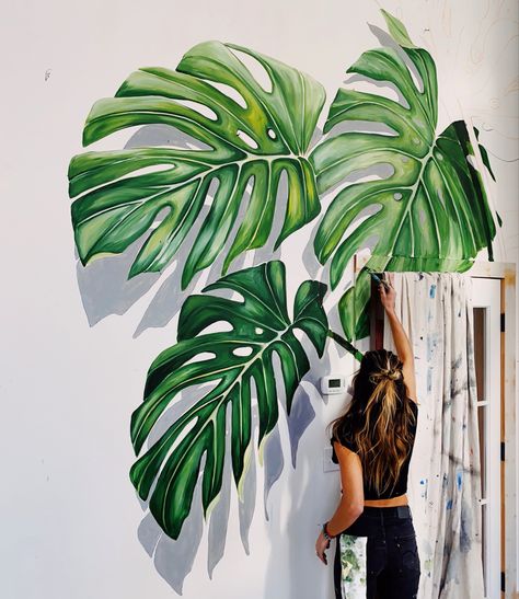 Thena Aesthetic, Bedroom Decor Diy Ideas, Seni Mural, Dekorasi Bohemia, Wall Murals Diy, Creative Wall Painting, Decor Diy Ideas, Garden Mural, Green Inspiration