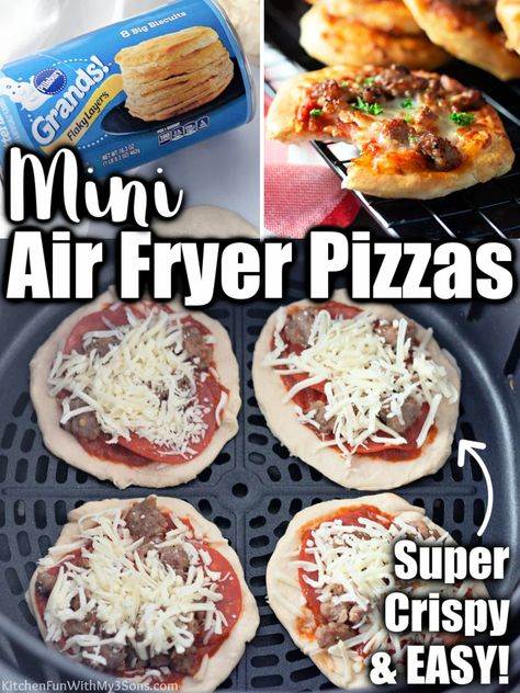 Mini Air Fryer, Air Fryer Pizza, Pizza Easy, Dinners Easy, Pizza Dinner, Air Fryer Oven Recipes, Air Fry Recipes, Biscuit Dough, Mini Pizzas