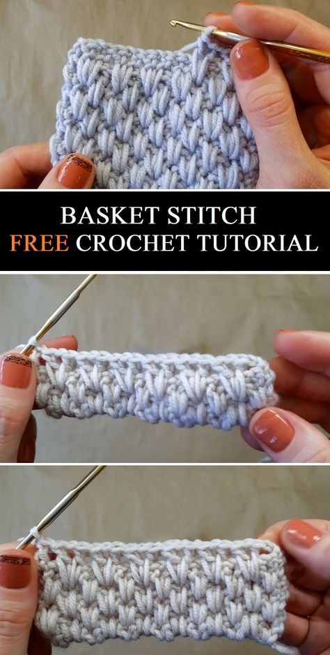 Basket Stitch – Free Crochet Tutorial - Free Crochet Tutorials Crochet Basket Stitch, Basket Stitch, Crochet Unique, Confection Au Crochet, Crochet Stitches Free, Easy Crochet Stitches, Crochet Stitches Video, Crochet Simple, Haken Baby