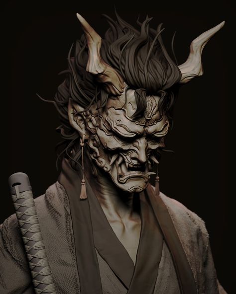 ArtStation - Oni Samurai sketch, 纪雨 Shogun Tattoo, Horror Reference, Samurai Sketch, Oni Masks, Traditional Japanese Dragon, Mascara Oni, Hanya Mask, Oni Art, Japanese Oni Mask