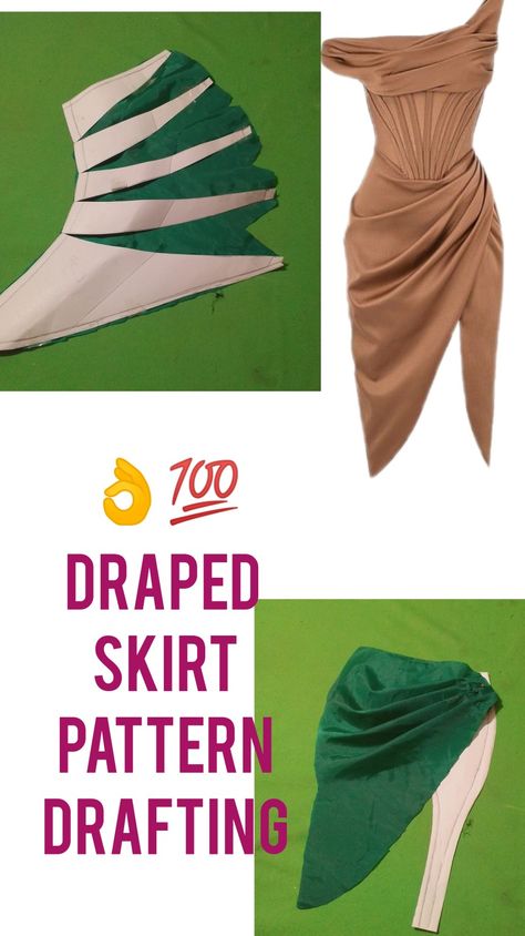 Draped skirt pattern drafting tutorial How to make Draped Skirt Pattern Tutorial Diy Draped skirt Draping Techniques Skirt, Draping Pattern Making, Formal Skirt Pattern, How To Make Wrap Skirt, Skirt Draping Pattern, How To Make Drape Skirt, Diy Draped Skirt, How To Make Dresses Diy, Draping Dress Pattern Tutorials