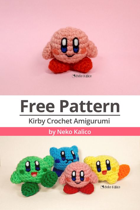 Kirby Amigurumi, Crochet Kirby, Cute And Easy Crochet, Cute Kirby, Mario Crochet, Amigurumi Crochet Free Pattern, Fast Crochet, Quick Crochet Patterns, Pola Amigurumi