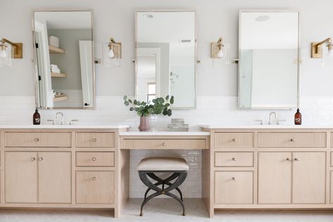 Mcgee Bathrooms, Studio Mcgee Bathroom, Mcgee Bathroom, Ensuite Vanity, Vanity Seat, Master Ensuite, Bathroom Design Inspiration, Studio Mcgee, Bathroom Remodel Master