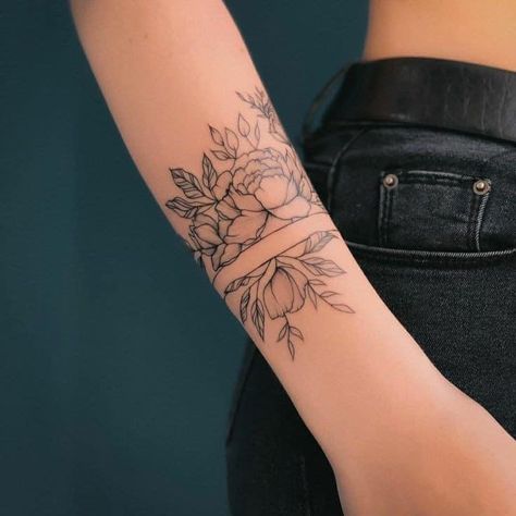 Arm Cuff Tattoo, Bunami Ink, Tato Lengan Bawah, Lace Sleeve Tattoos, Floral Arm Tattoo, Tattoo Band, Around Arm Tattoo, Wrap Around Tattoo, Cuff Tattoo