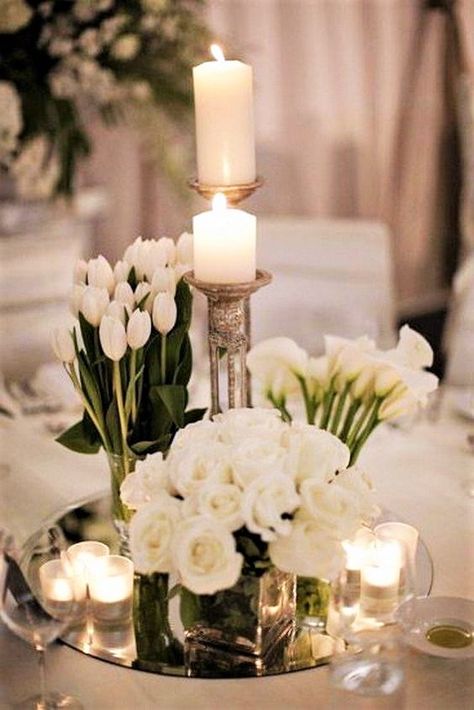 Spring Wedding Centerpieces, Expensive Flowers, White Wedding Decorations, Wedding Color Ideas, Spring Wedding Decorations, Classic Wedding Decorations, All White Wedding, Wedding Centerpiece, Wedding Table Centerpieces