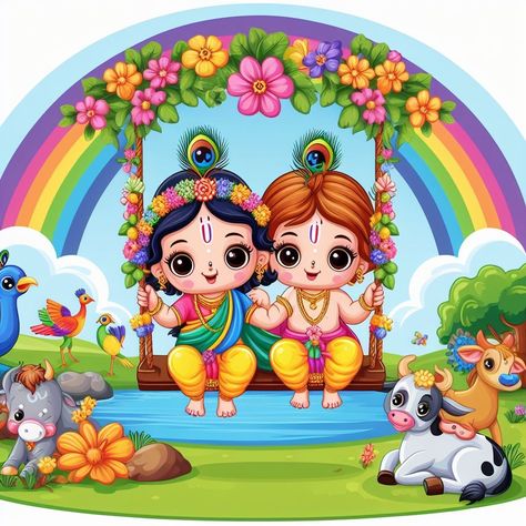 Janamashtmi Drawings, Krishna Cute, Shri Radhe, Janmashtami Decoration, Cartoon Clip, School Wall Art, Flower Art Drawing, Cute Krishna, Cartoon Clip Art