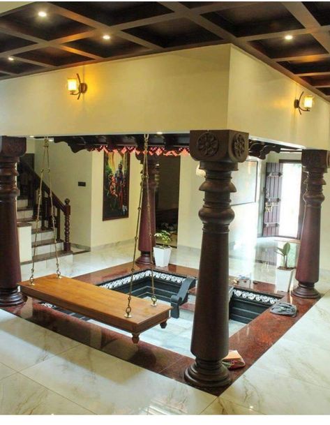 Chettinad House Interiors, Indian Bungalow, Traditional House Design, Chettinad House, Classic House Interior Design, Skylight Design, Wooden Pillars, India Home Decor, House Interior Design Styles