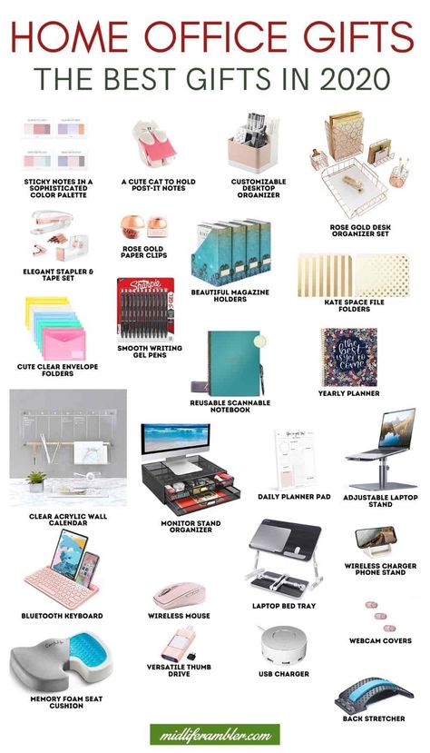 The Best Gifts for the Home Office in 2020 - If you know someone who has a home office, one of these work from home gifts is sure to brighten the Christmas holiday. Here are the best gifts for anyone who works from home, from decorative office supplies to fun tech accessories. #homeoffice #christmasgift #christmas2020 #homeofficegifts #workfromhomegifts Palette Organizer, Work Office Decor, Desk Organizer Set, Diy Concrete, Office Essentials, Home Office Setup, Office Setup, Concrete Planters, Home Office Organization