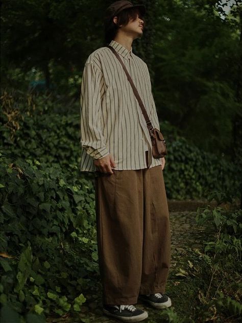 Best store thank you very much for the product top seller good I will advise all love 1990 Japanese Fashion, Male Shirt Outfit, Vintage Inspo Outfit, Men Loose Outfit, Vintage Striped Pants, Muji Outfit Men, Cottage Core Clothes Men, Mens Fashion Japanese, Japanese Shirt Men