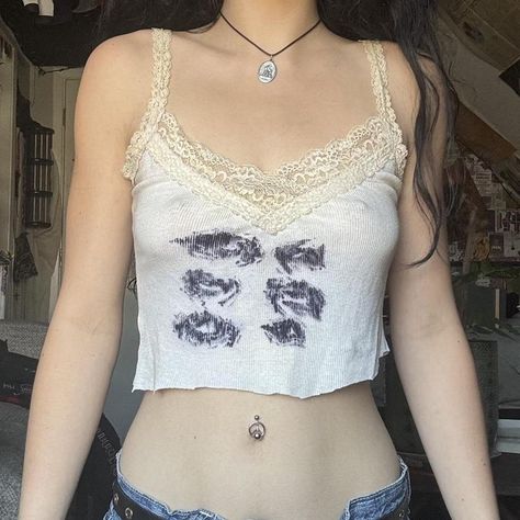 grunge diy handmade cropped cami handsewn upcycled... - Depop Grunge Diy, Tops To Sew, Fairycore Grunge, Cropped Cami, Vest White, Grunge Punk, White Tank Top, White Tank, Diy Handmade