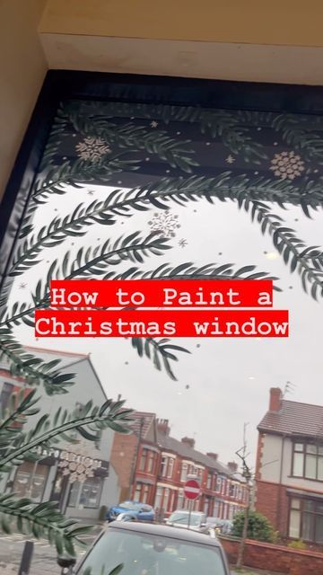 Hand Painted Windows Diy, Christmas Window Painting Template, Hand Painted Windows, Christmas Window Painting, Circle Mirror, Windows Me, Christmas Tree Painting, Christmas Window, Christmas Scene