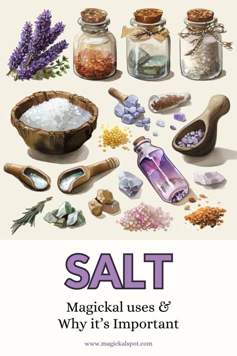 Purify and protect with 'Salt: How it’s Used in Magick & Why it is Important' 🧂✨. Discover salt's powerful role in cleansing spaces, forming protective barriers, and anchoring rituals. Learn why this ancient mineral is a cornerstone in magical practices for its grounding and purifying properties. Ideal for those seeking to incorporate elemental earth magic into their daily life and sacred space. 🌿🛡️ #SaltMagic #PurificationRituals Salt Uses Witchcraft, Witch Salt Recipes, Salt Bowl For Protection, Salt Magical Properties, Salt In Witchcraft, Salt For Protection, Witch Salt, Cleansing Spells, Banishing Ritual