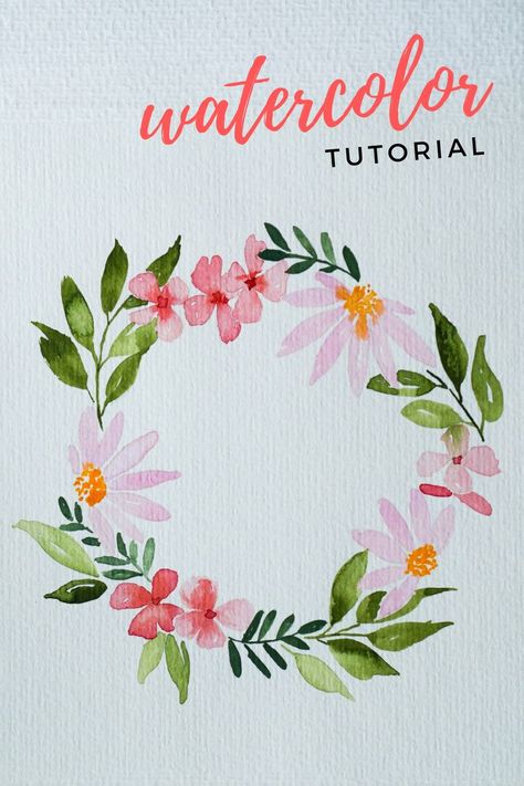 Flower Wreath Tutorial, Watercolor Step By Step, Draw A Flower, Watercolor Flower Wreath, Loose Watercolor Flowers, Easy Flower Painting, Learn Watercolor Painting, Step By Step Watercolor, Watercolor Flowers Tutorial