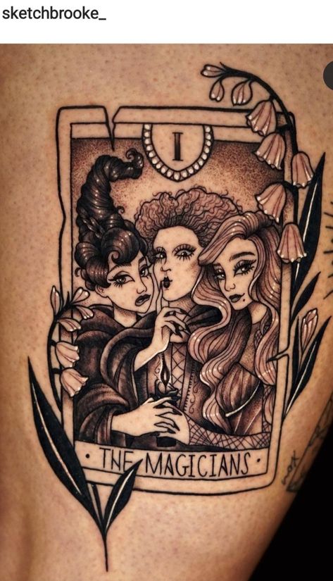 Dark Disney Tattoo, Witchcraft Tattoos, Halloween Tattoos Sleeve, Sorcerer Mickey, Tarot Tattoo, Tarot Card Tattoo, Mommy Tattoos, Wicked Tattoos, Witch Tattoo