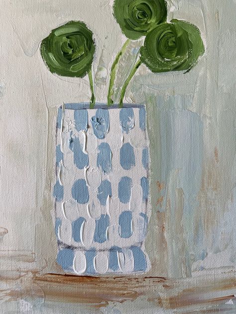 Modern Cottage Art, Trendy Wall Art Paintings, Big Painting Ideas Canvases, Easy Floral Painting, Greenery Painting, Danish Apartment, Paint Vase, Block Print Art, Floral Acrylic Painting