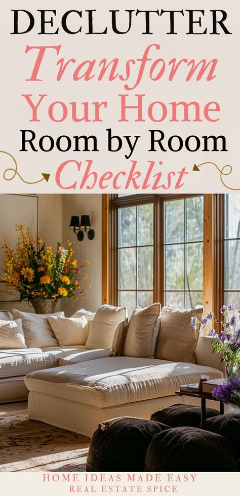 Reclaim your space with my inspiring room-by-room checklist that guides you to a clutter-free home step-by-step where you can BREATHE! Say goodbye to chaos as you discover effective strategies for every part of your home, turning it into an organized oasis. Take the transformation one step at a time with this checklist, make it easy on yourself, and bring harmony and order to your living space, creating a serene environment you’ll love!  via @https://www.pinterest.com/realestatespice/_created/ Outdoor Planters Ideas, Colorful Entryway, Declutter Living Room, Boho Living Room Decor Ideas, Planters Ideas, Room Checklist, Porch Outdoor, Declutter Home, How To Declutter