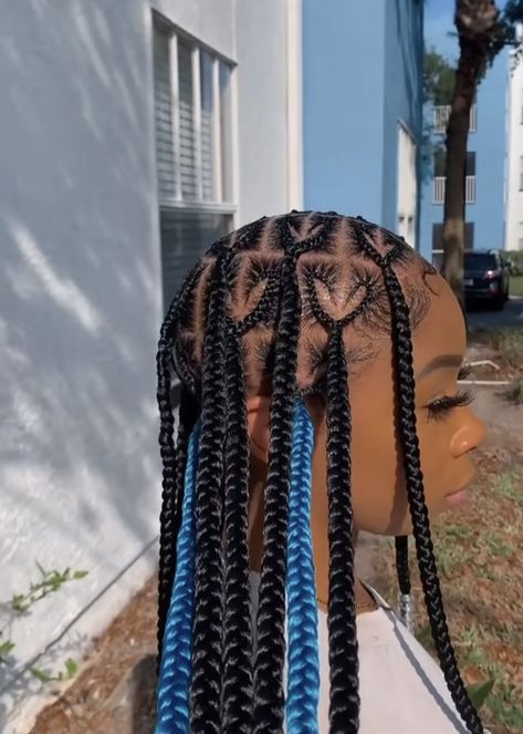 Feed In Braids Blue, Knotless Curls At The End, Braided Braids For Black Hair, 2 Braids Into Ponytail, Green Peekaboo Braids, Hair Styles For School Braids, Braided Hairstyles For Black Hair Kids, Braiding Hairstyles For Black Girls Kids, Ponytail Braids For Kids