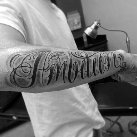 Guys Outer Forearm Shaded Ambition Tattoo Design Ideas Ambition Tattoo, Jiu Jitsu Tattoo, Outer Forearm Tattoo, Tattoo Design Ideas, Arm Tattoos For Guys, Forearm Tattoo Men, Tattoo Designs For Women, Word Tattoos, Tattoos For Women Small