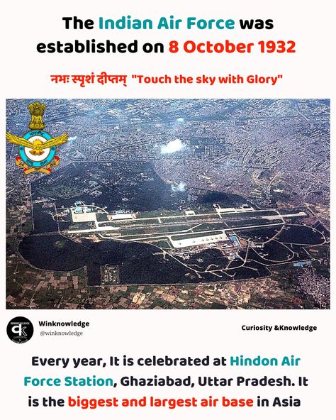 The Indian Air Force was established on 8 October 1932. Every year, It is celebrated at Hindon Air Force Station, Ghaziabad, Uttar Pradesh. It is the biggest and largest air base in Asia Air Force Pilot Uniform, Defence Quotes, Extra Knowledge, Air Force Wallpaper, Air Force Fighter Jets, Air Force Uniforms, Indian Military, Soldier Quotes, National Defence Academy