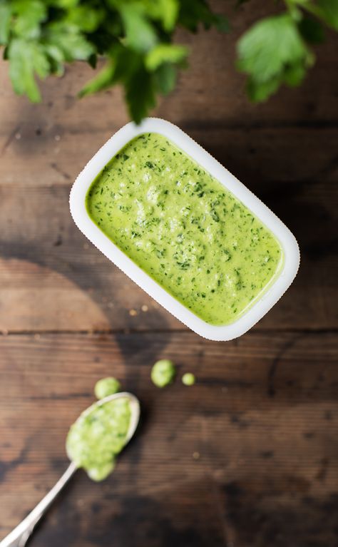 This zesty uncooked Chimichurri Verde Sauce is the perfect accompaniment for grilled meats and vegetables. chimichurri | chimichurri arengentino | easy chimichurri sauce | chimichurri verde Easy Chimichurri Sauce, Oven Baked Salmon Recipes, Chimichurri Sauce Recipe, Verde Sauce, Chimichurri Recipe, Bbq Pork Ribs, Homemade Pantry, Pork Rib Recipes, Grilled Meats