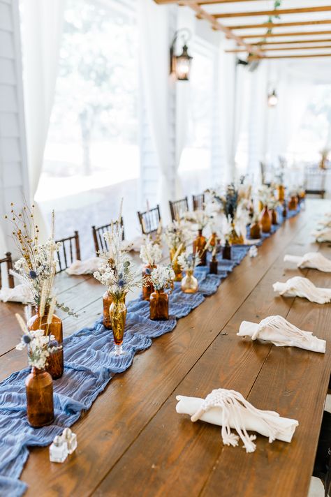 Boho Wedding Table Decor, Boho Reception, Boho Wedding Reception, Blue Fall Wedding, Wedding Inspiration Boho, Wedding Pampas, Boho Wedding Table, Slate Blue Wedding, Boho Centerpiece