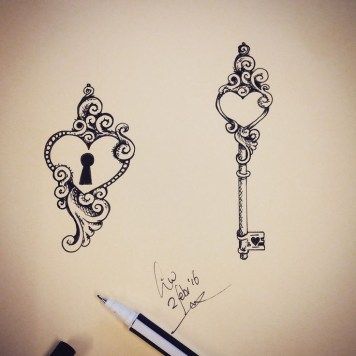 Eternal Love Tattoo, Heart Key Tattoo, Key Tattoo Designs, Lock Tattoo, Locket Tattoos, Partner Tattoos, Key Tattoos, Key Tattoo, Unalome Tattoo