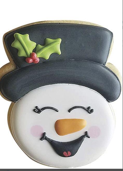 Snowman Head Cookies Decorated, Snowman Face Cookies, Snowman Decorated Cookies, Snowman Cookies Decorated, Snowmen Cookies, Holiday Cookie Party, Christmas Sugar Cookies Decorated, Flower Sugar Cookies, Winter Cookies