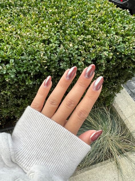 Burgundy Glazed Nails, Short Chrome Acrylic Nails, Cranberry Chrome Nails, Mauve Chrome Nails, Sparkly Nude Nails, Burgundy Chrome Nails, Glaze Nails, Nails Hard Gel, Mauve Nails