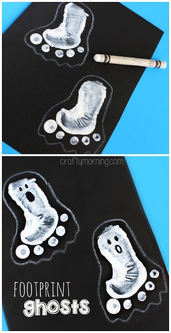 Footprint Ghost Craft - Cute Halloween craft for kids to make! | CraftyMorning.com #halloween #kidscraft #preschool Footprint Ghost, Halloweenpyssel Barn, Halloween Crafts For Kids To Make, Ghost Craft, Juleverksted For Barn, Ghost Crafts, October Crafts, Halloween Preschool, Manualidades Halloween