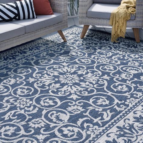 Bliss Rugs Lilly Transitional Indoor/Outdoor Area Rug - Walmart.com - Walmart.com Painted Porch, Condo Decor, Subtle Background, Mudroom Entryway, 5x8 Area Rugs, Porch Rug, Outdoor Rugs Patio, Painted Rug, Backyard Paradise