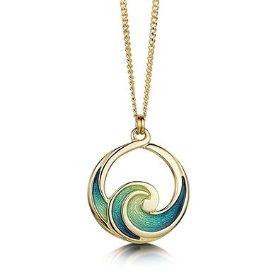 Pentland - Pendant - Sheila Fleet Jewellery Metal Clay Art, Gold Enamel Jewelry, Wave Jewelry, Ocean Inspired Jewelry, Ocean Necklace, Sea Jewelry, Wave Necklace, Gold Waves, Nature Necklace