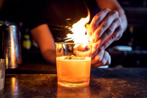 Where to Drink Patxaran in NYC Flaming Cocktails, Flaming Shots, Flaming Drinks, Pineapple Cocktail, Cocktail Shots, Banana Drinks, Bottomless Brunch, Tiki Drinks, Creative Cocktail