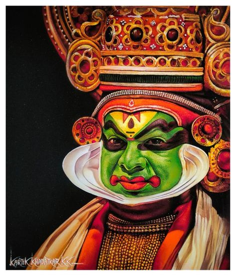 Portrait Rangoli For Competition, Theyyam Painting Acrylic, Nagavalli Painting, Hyper Realistic Colour Pencil Drawings, Kadakali Drawing, Kadhakali Paintings On Canvas, Kadakali Painting, Kadhakali Photography, Kadhakali Paintings